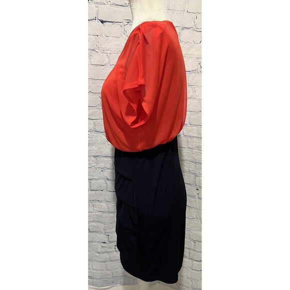 Enfocus Studio Women’s Red & Navy Blue Scoop Neck Split Sleeve Dress Size 8 - Picture 3 of 6